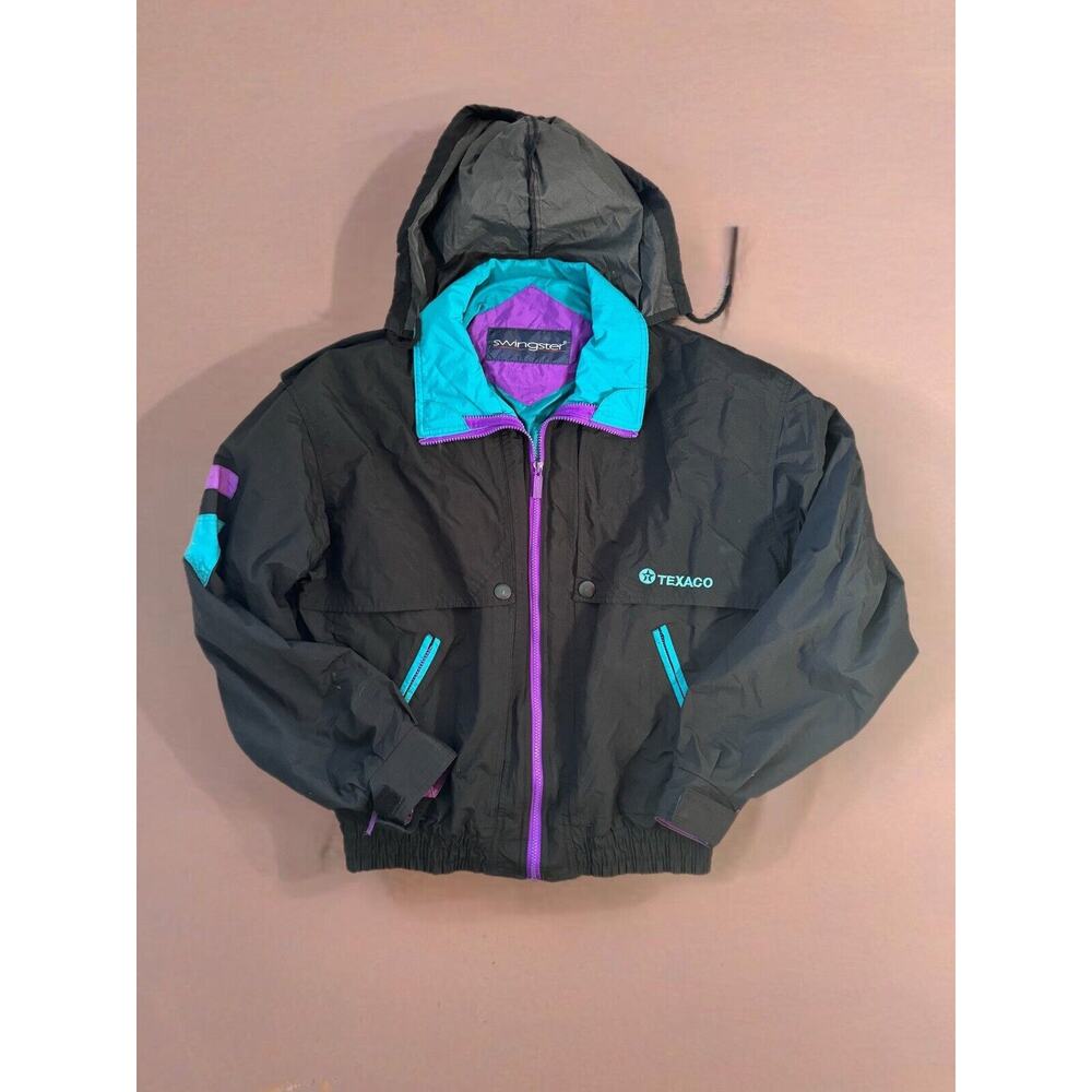Vintage Swingster Texaco Windbreaker Racing Black Purple Teal 1990’s Medium